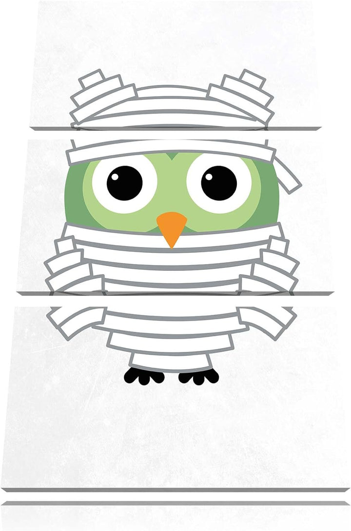 Pixxprint Lustige Mumien Eule als Leinwandbild/Grösse: 3 Teilig (120x80) cm/Wandbild/Kunstdruck/fert