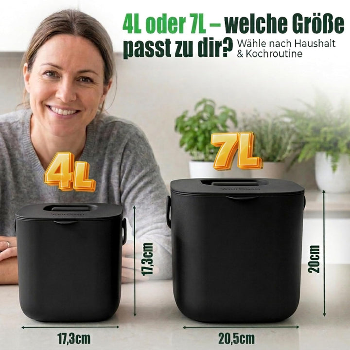 YourCasa Biomülleimer Küche 7L - Komposteimer mit herausnehmbarem Sieb & Deckel - geruchsdicht, spül