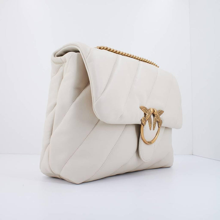 Pinko Damen Love Big Puff Cl Sheep Quaste Tasche Z14q_weiss Seide Antique Gold, Z14q_weiss Seide Ant