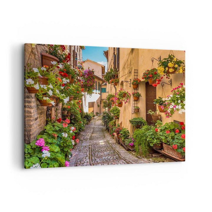 ARTTOR Bilder auf Leinwand 100x70cm Leinwandbild Path Blumen Haus Hof Gross Wanddeko Bild Schlafzimm