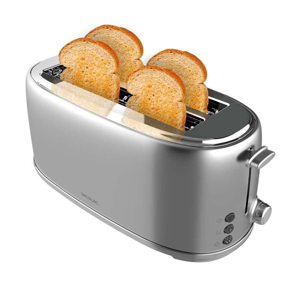 Cecotec Toaster 4 Scheiben Toast&Taste 1600 Retro Double Inox, 1630 W, 2 Breite und Lange Schlitze v