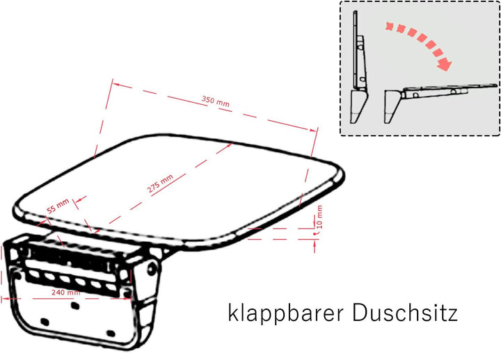 klappbarer Duschsitz in Chrom-weiss zur Wandmontage