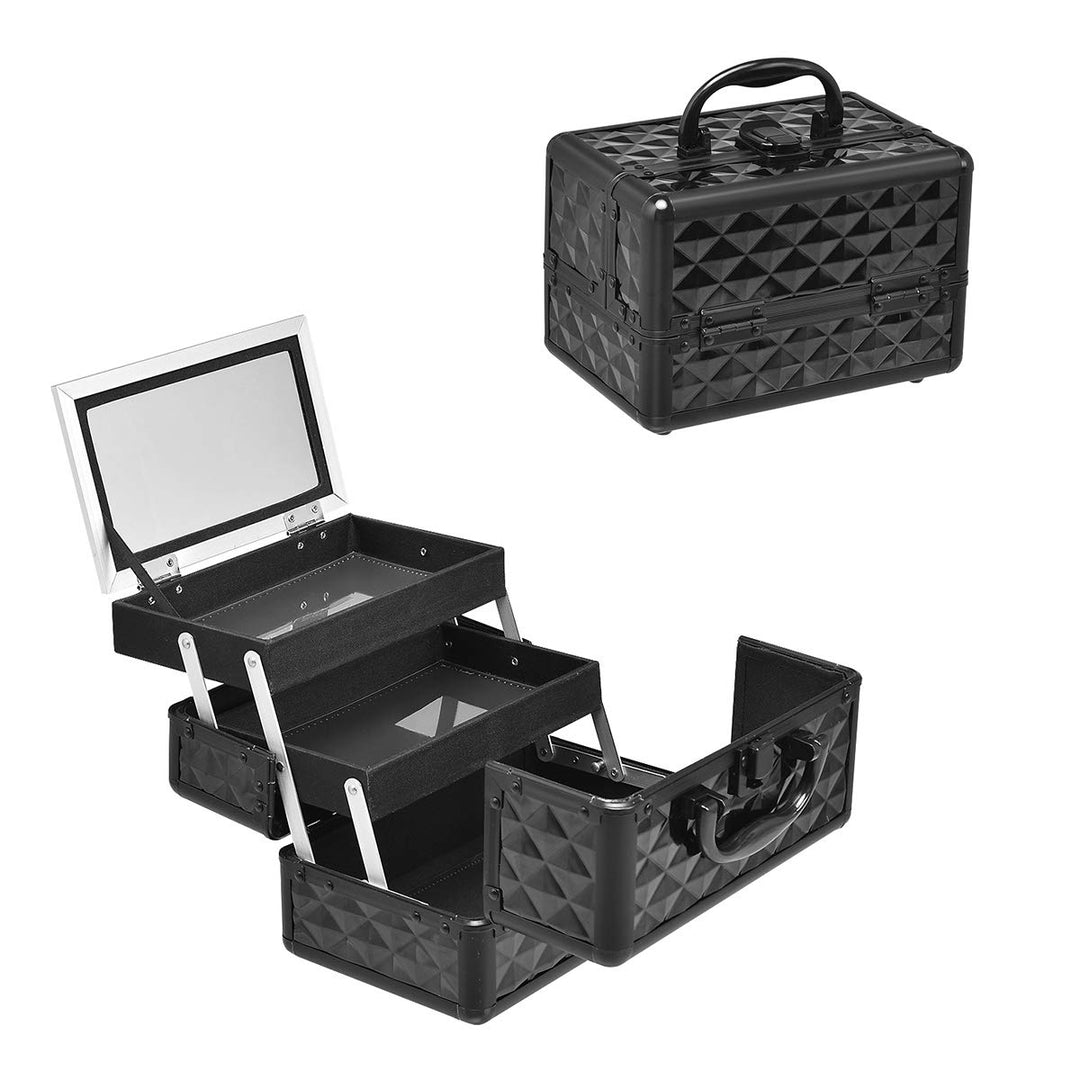 HOMASIS Kosmetikkoffer mit Spiegel, Mini Schminkkoffer mit 3 Ebenen, tragbarer Beauty Case mit Griff