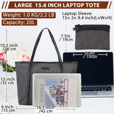 VX VONXURY Laptop Handtasche Damen Canvas Laptoptasche 15,6 Zoll Schultertaschen Shopper, Grosse Arb