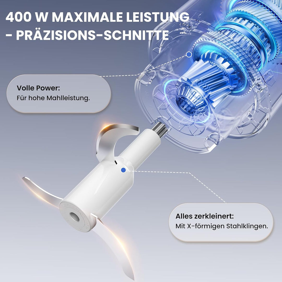 LINKChef Zerkleinerer Elektrisch 1,5L Glasbehälter, 2 Stufen, 3 Edelstahlklingen – Universalzerklein