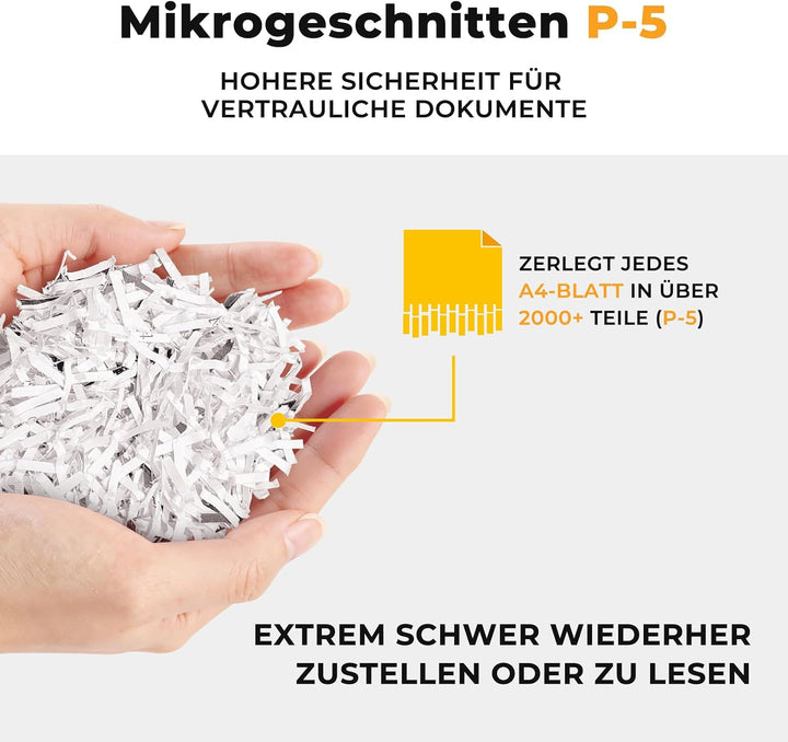 200 Blatt Aktenvernichter P-5 Partikelschnitt Aktenvernichter, 7 Blatt manuell, 40 Min Dauerbetrieb,