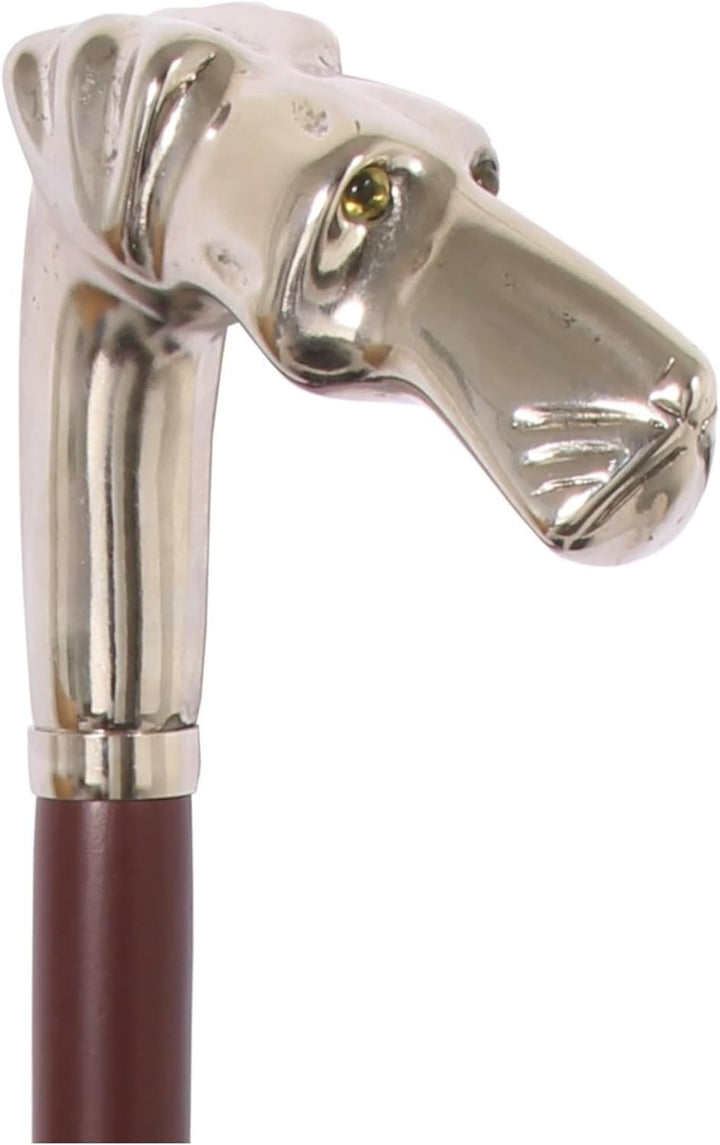 DELFA Design Schuhanzieher Schuhlöffel 70 cm mit Hundekopf als Griff - brauner Holzschaft mit Schlau