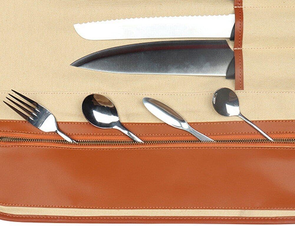 Kochmesser-Rolltasche Multifunktions-Werkzeug-Rolltasche Leder-Messer-Tragetasche mit 10 Taschen für