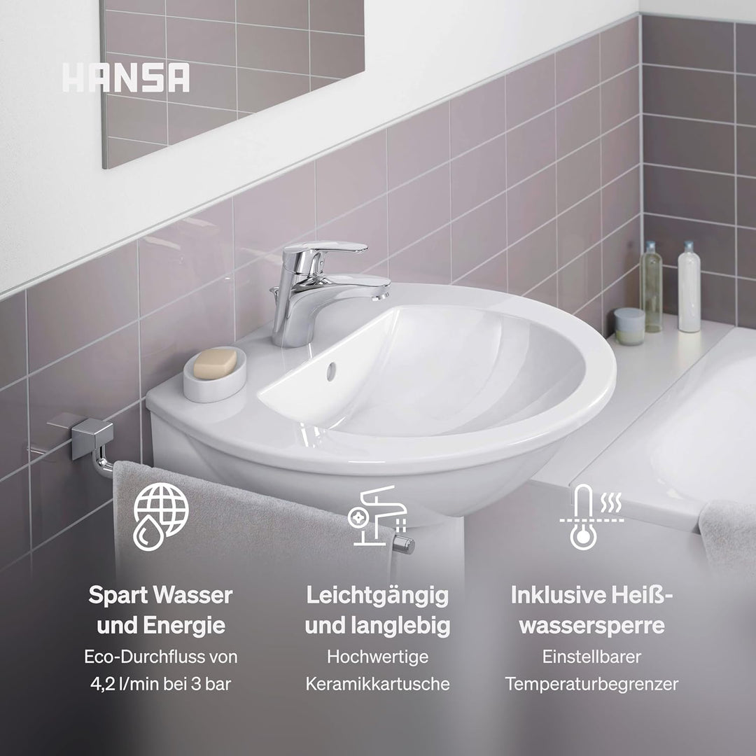 Hansa Waschtisch Einhebelmischer Hansamix, Wasserhahn mit Garnitur und flexiblem Druckschlauch, verc