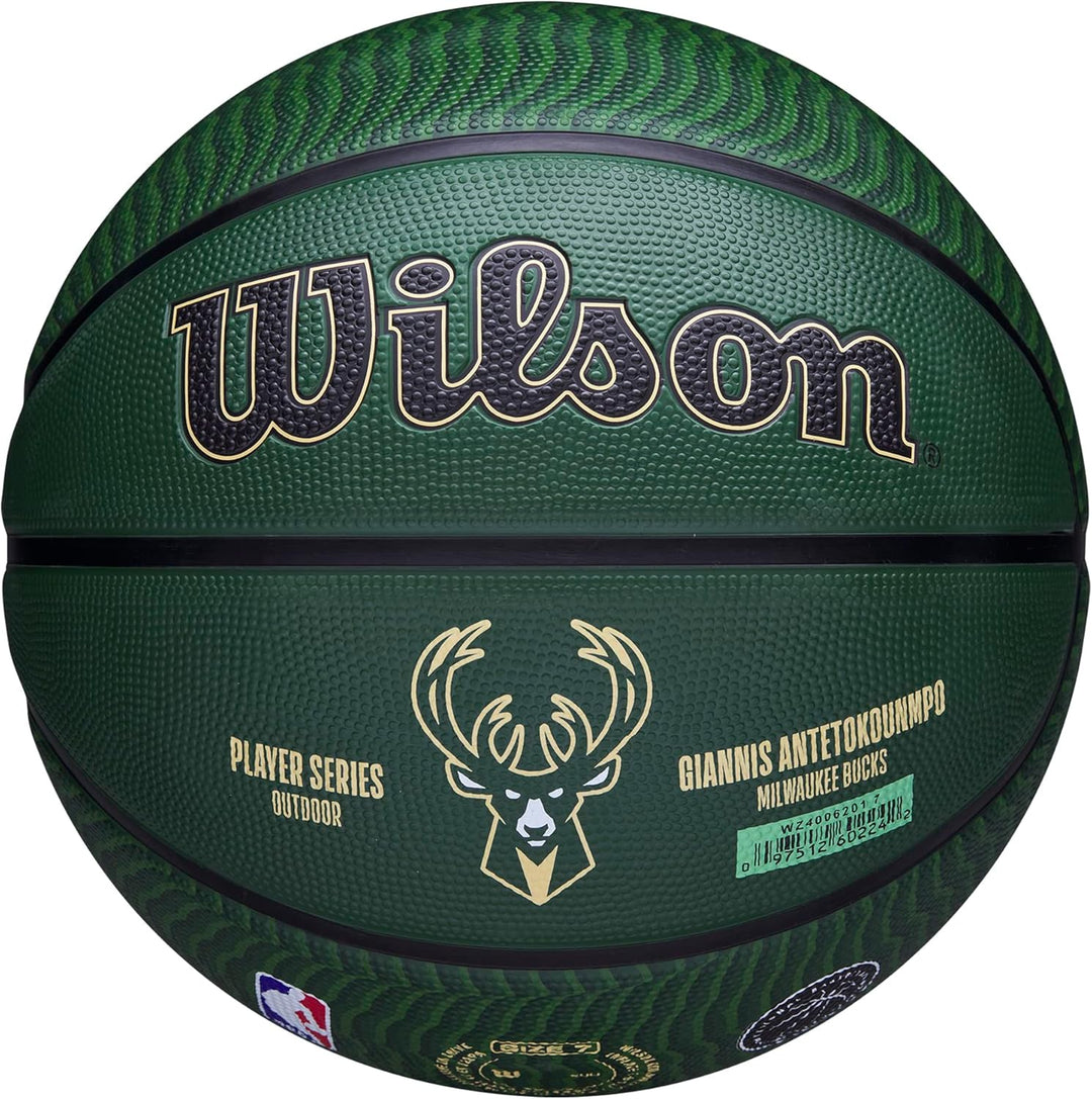 Wilson NBA Player Icon Outdoor Basketball - Size 7-29.5" and Mini Size 7 Milwaukee Bucks, 7 Milwauke