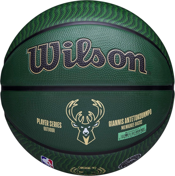 Wilson NBA Player Icon Outdoor Basketball - Size 7-29.5" and Mini Size 7 Milwaukee Bucks, 7 Milwauke