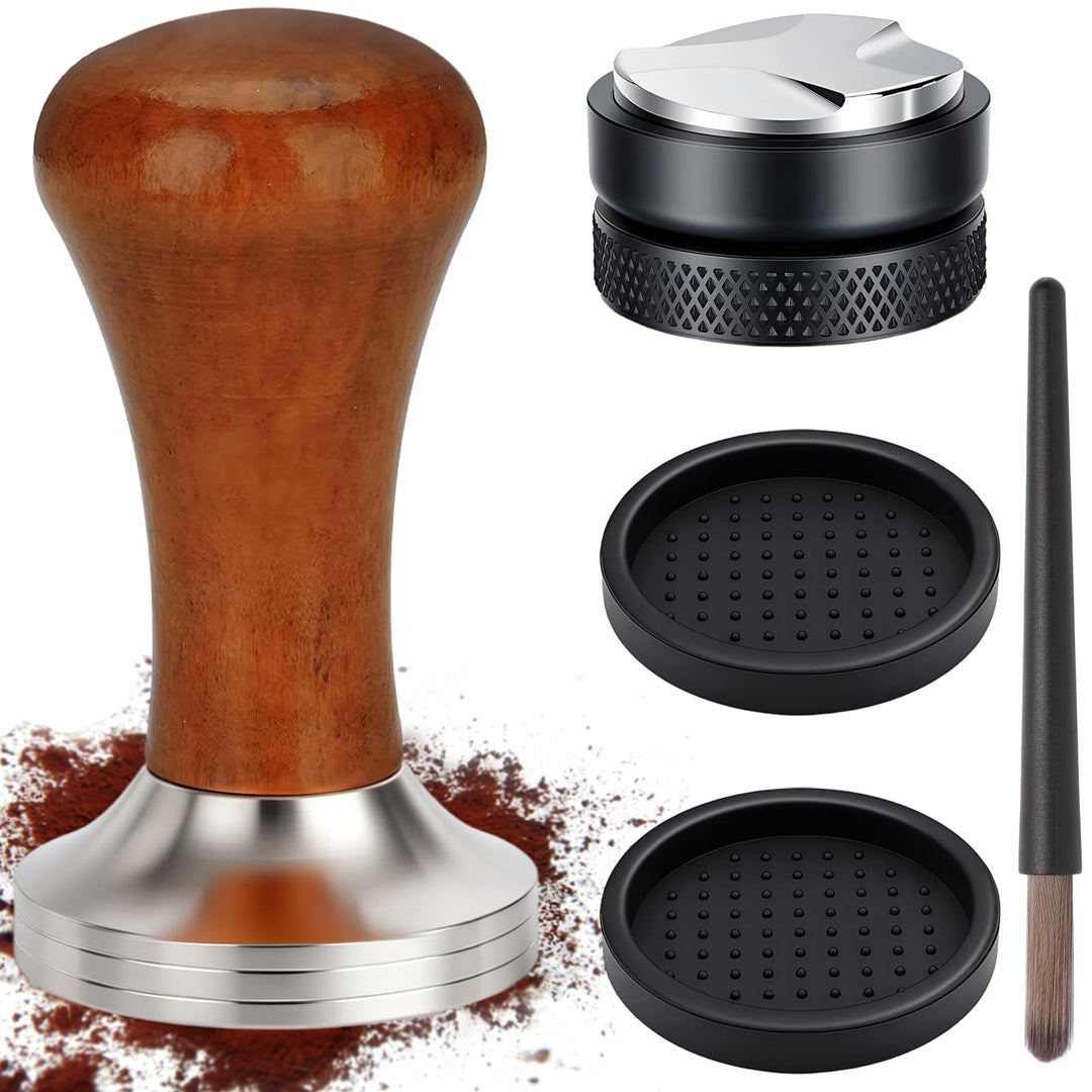 Tamper 51mm, Leveler 51mm, Espresso Barista Zubehör mit Silikonunterlagen und Reinigungsbürste, Sieb