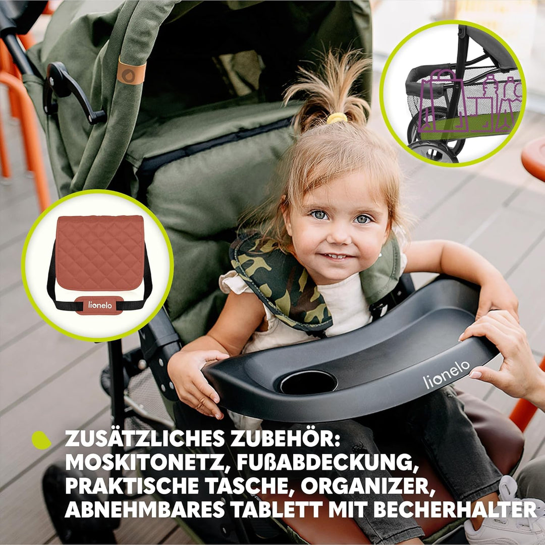LIONELO Emma Plus Kinderwagen bis zu 15 kg, Kindersportwagen, leicht modern klein Buggy mit Liegepos