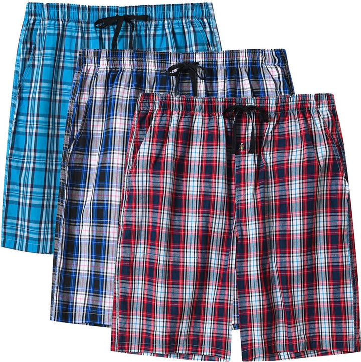 MoFiz Herren Kurze Pyjamahose Baumwolle Schlafshorts Karierte Schlafanzughose Freizeithose Karo Loun