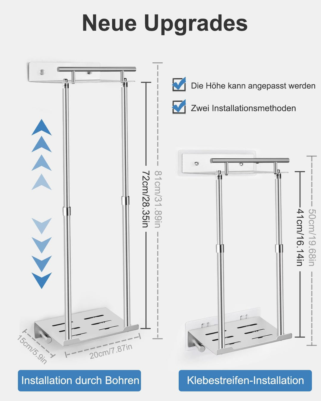LIVEHITOP Handtuchregal, Ausziehbar Handtuchhalter Ohne Bohren 81CM Handtuch Aufbewahrung Wand Gäste