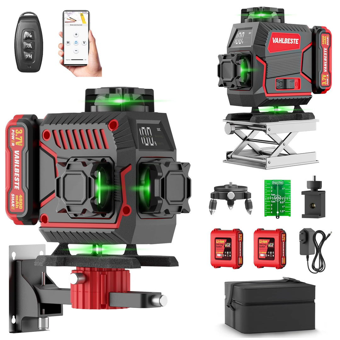 Kreuzlinienlaser, Laser Wasserwaage, 4x360 Grad Laser Level mit 2x4800mAh Batterien & LED-Anzeige, 4