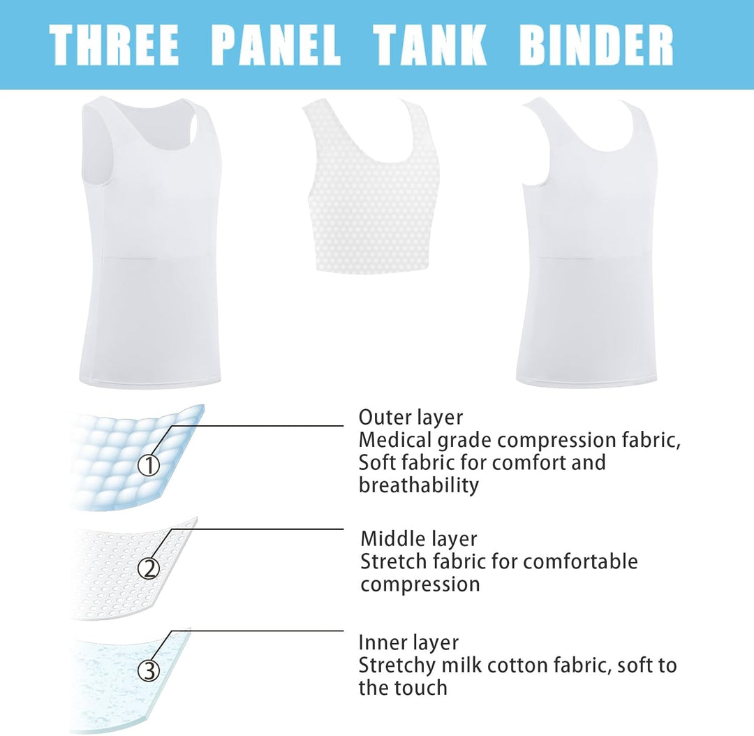 XUJI Brust Binder Transgender Tomboy Atmungsaktiv Langer Binder Pullover Tank Top S Weiss, S Weiss