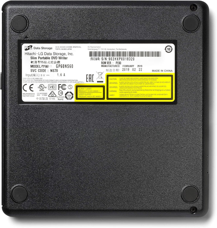 Hitachi-LG GP60 External DVD Drive, Slim Portable DVD Burner/Writer/Player for Laptop, Windows and M