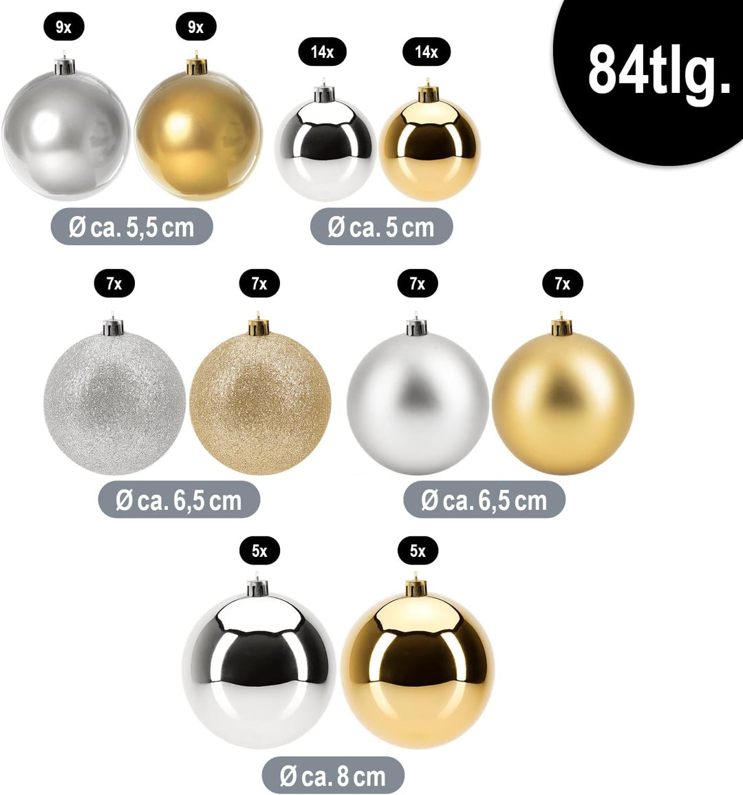 com-four® 84x Weihnachtskugeln, Christbaumkugeln bruchsicher aus Kunststoff für Weihnachten, Baumsch