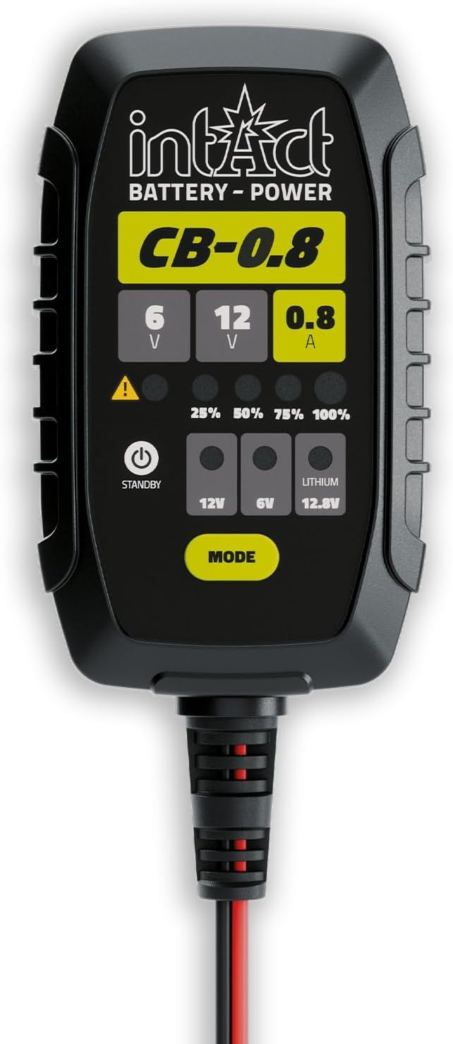 intAct ChargeBox Ladegerät für Motorradbatterien & Rollerbatterien | 0,8A Batterieladegerät für 6V u