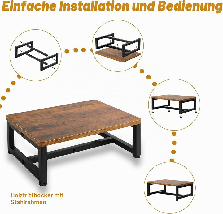 Trittstuhl mit 159 kg Tragfähigkeit - Anti-Rutsch-Gummi-Füsse, brauner Holz-Design, Allzweck für Küc