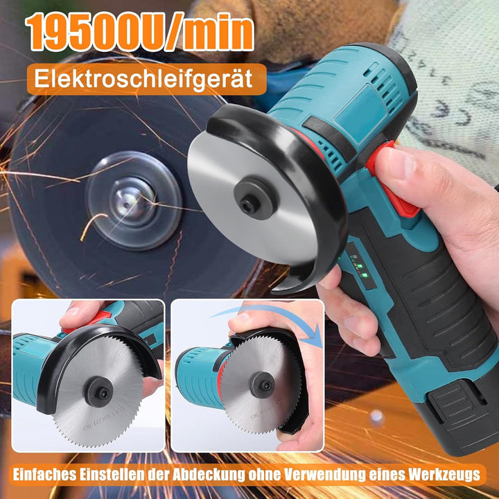 Akku Winkelschleifer Hancaner Mini Winkelschleifer 2 * 2.0 Ah 12 V Akku Flex 19500rpm 6 Trennscheibe