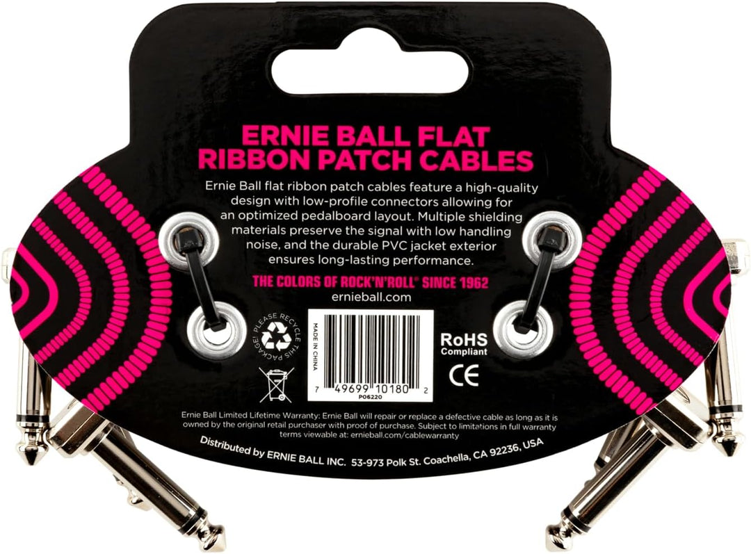 Ernie Ball Flachband-Patchkabel, 3er-Pack, 7,62 cm Schwarz 7,6 cm 3 Stück, Schwarz 7,6 cm 3 Stück
