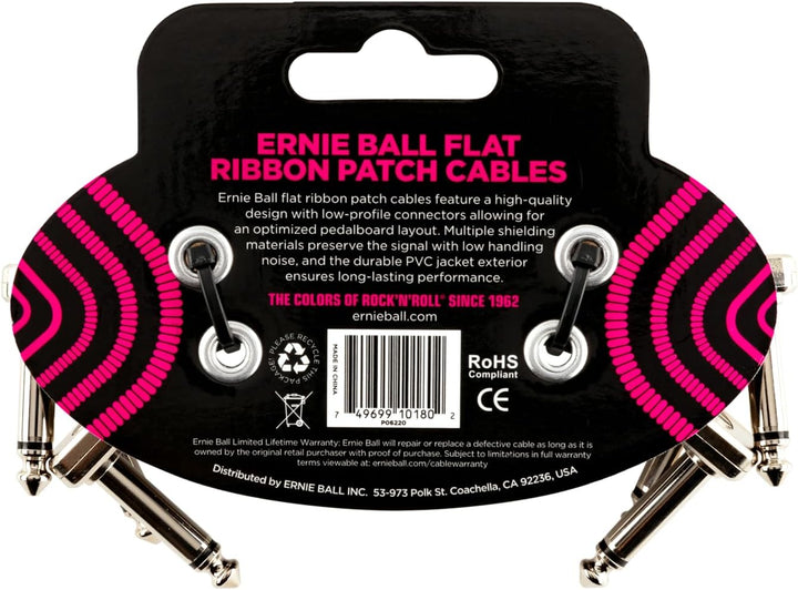 Ernie Ball Flachband-Patchkabel, 3er-Pack, 7,62 cm Schwarz 7,6 cm 3 Stück, Schwarz 7,6 cm 3 Stück