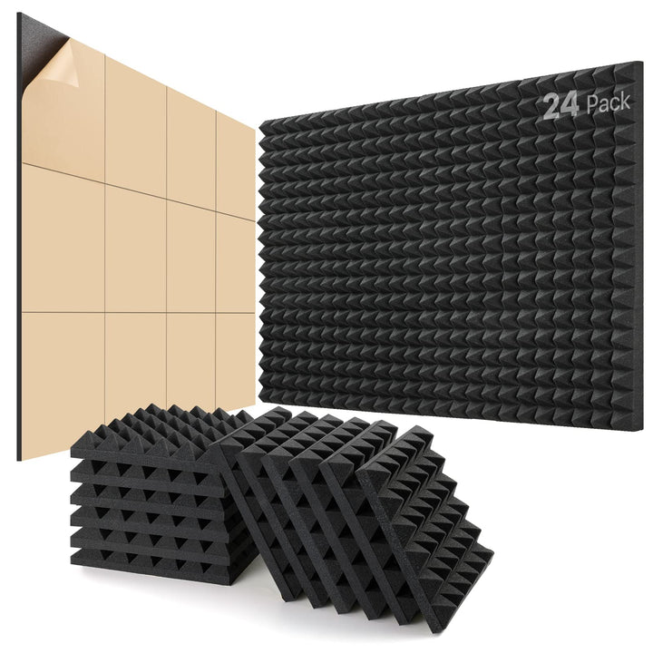 Akustikschaumstoff Selbstklebend, 24 Stück Schallabsorber, 30 X 30 X 5cm, Schalldämmung, Schallschut