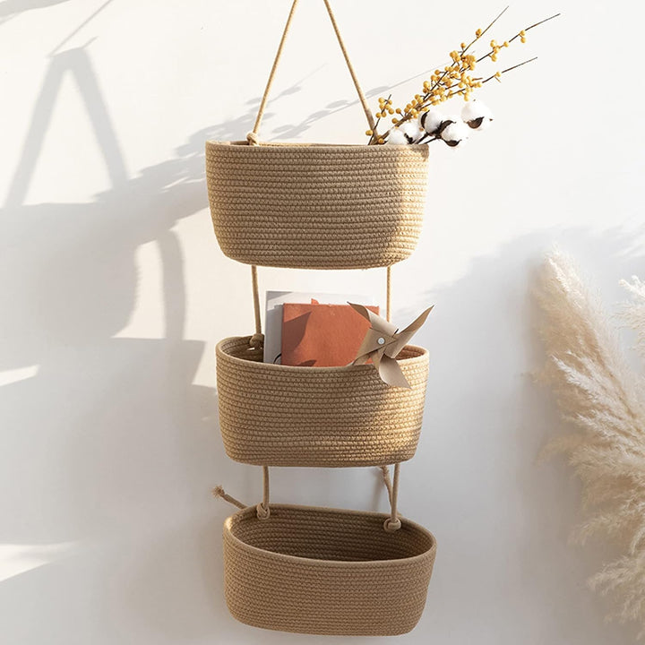 3-Tier Baumwolle Seil Gewebt Wall-Mounted Veranstalter, Hängeorganizer Tür Wand Organizer, Organizer