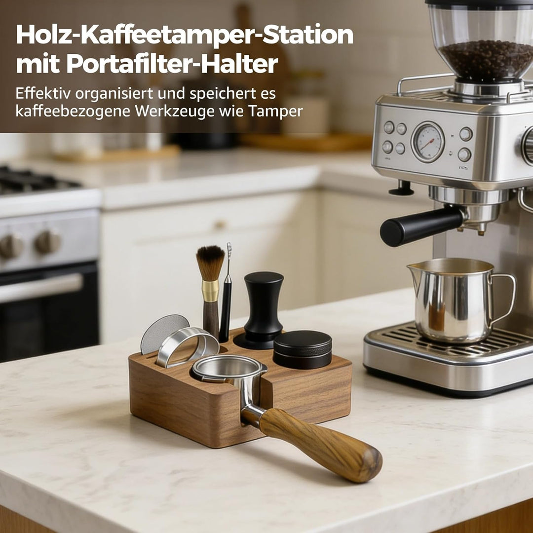 Kaffee Tamperstation 58 mm, Espresso Tamper Station, Massivholz Braun Barista-Werkzeug &amp; Kaffeenzube