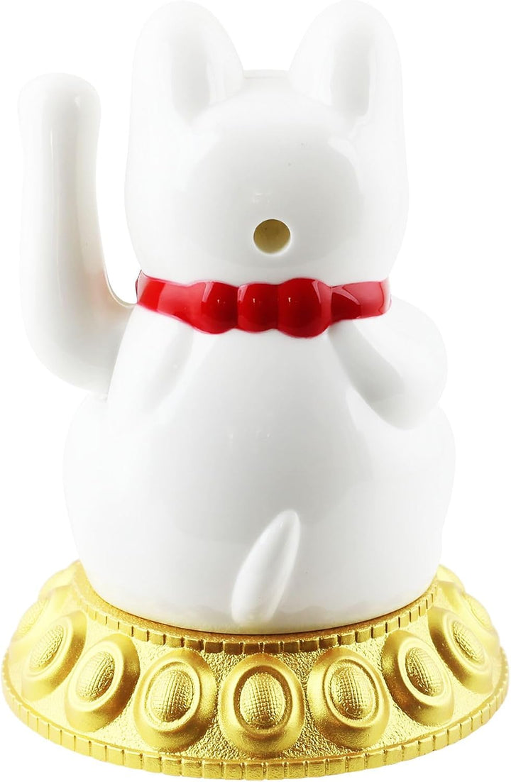 Freak Scene Glückskatze - Maneki-Neko - Winkekatze Solar - runder Sockel - 10,5 cm - weiss