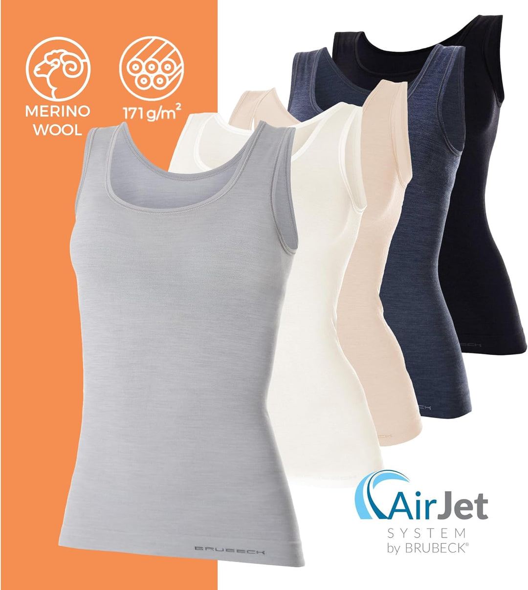 BRUBECK Damen Tank-Top | Ärmellos | Atmungsaktiv | Sport | Funktionsunterhemd | Oberteil | 41% Merin