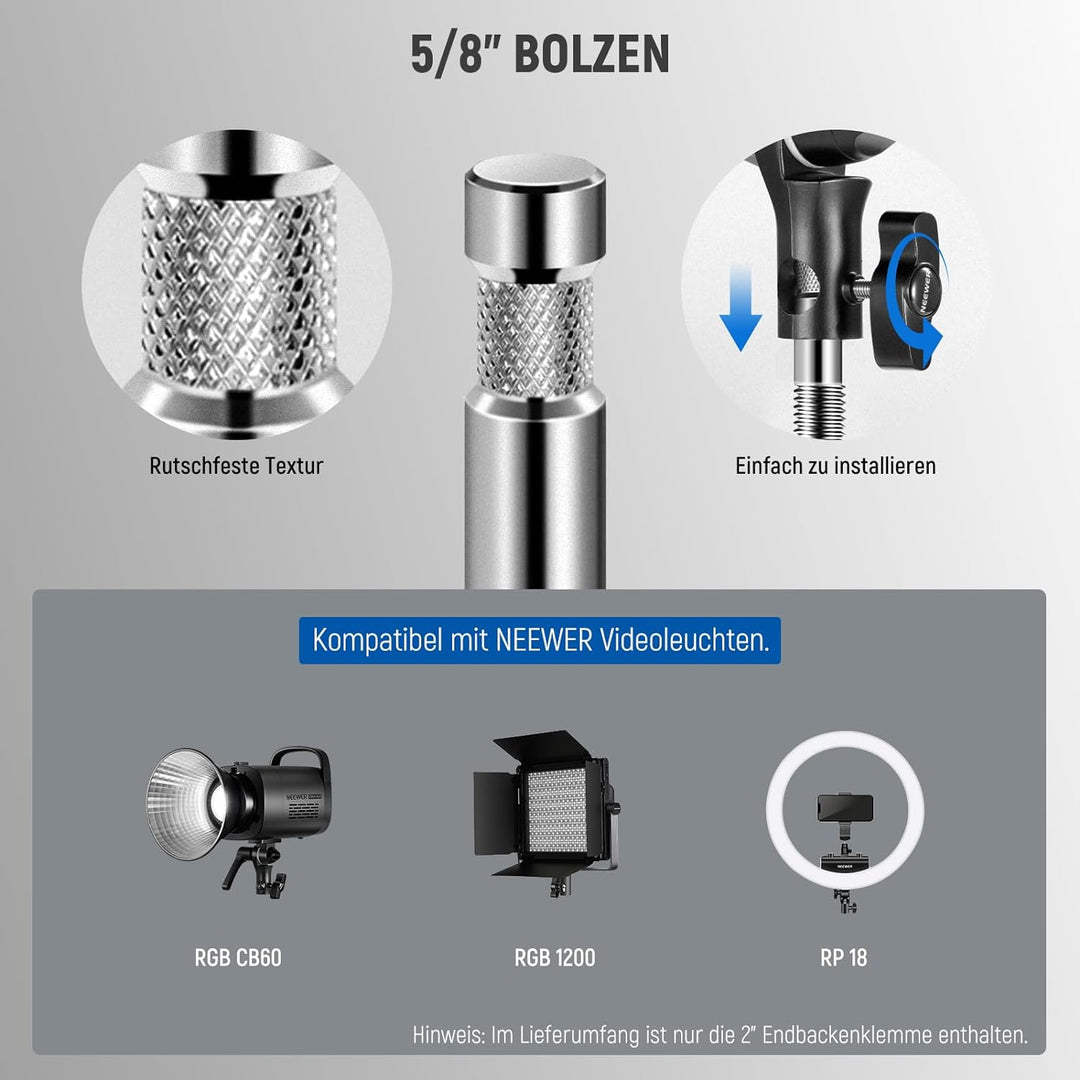 NEEWER 2" Endbacken Schraubstockgriff mit 5/8" Bolzen, Stahlschaft Endschraubstockklemme mit verstel