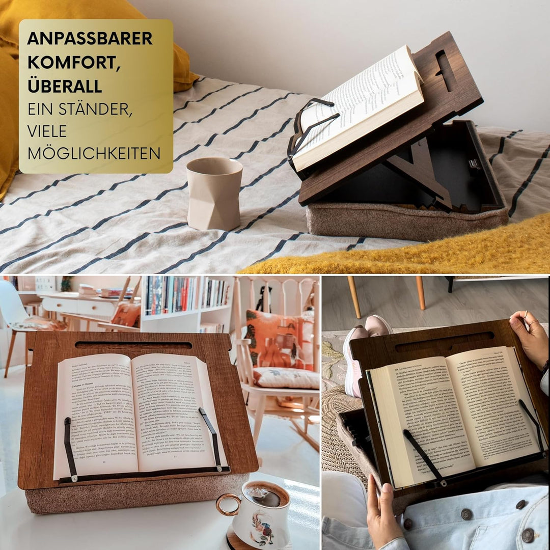 Vigo Wood Buchständer mit Stauraum, Buchhalter, Leseständer, Kochbuchhalter, Rezeptbuch Ständer, Hol