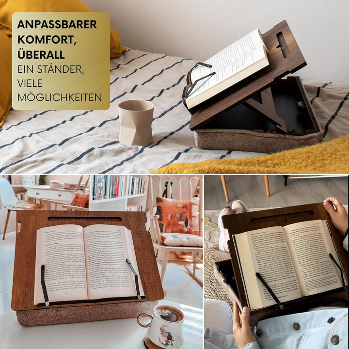 Vigo Wood Buchständer mit Stauraum, Buchhalter, Leseständer, Kochbuchhalter, Rezeptbuch Ständer, Hol