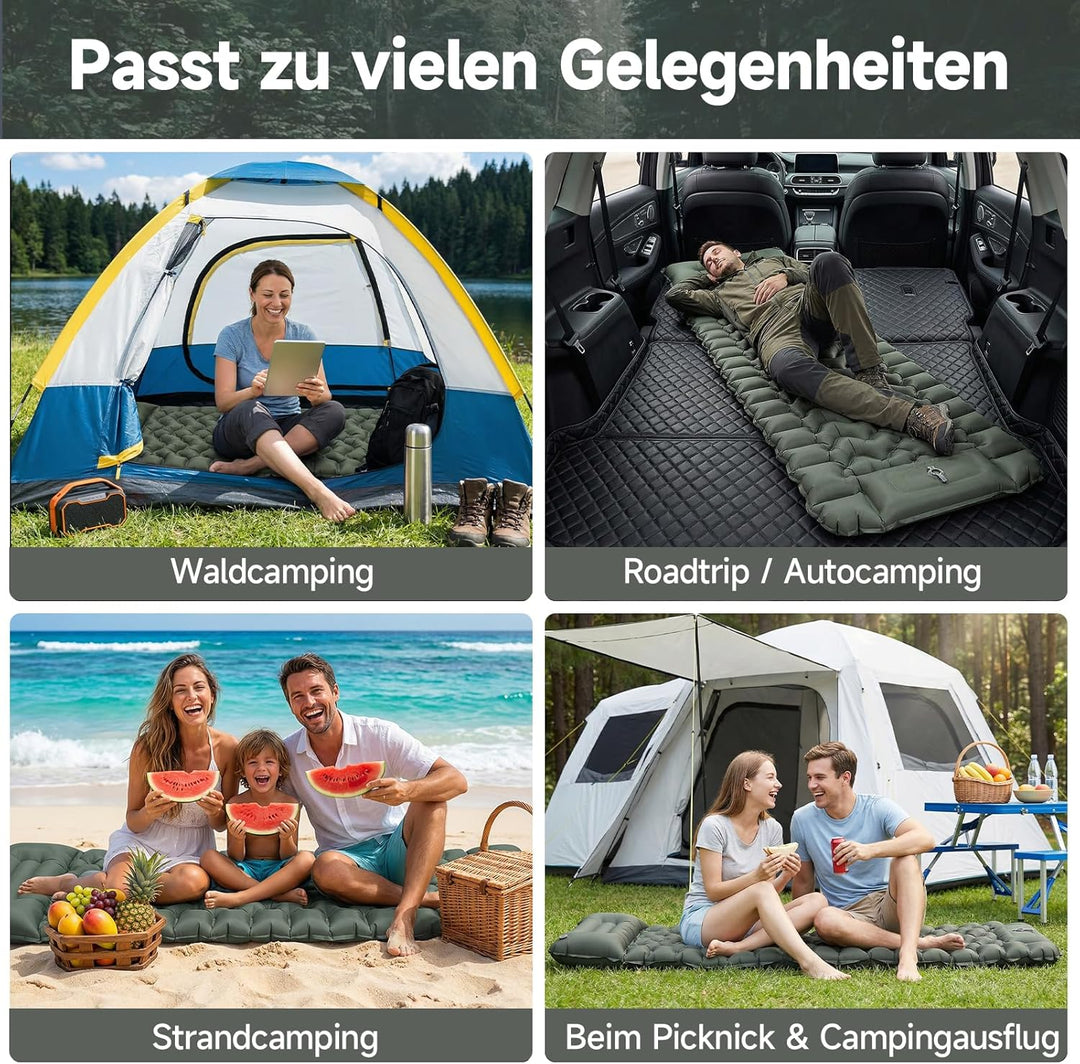 HAUSPROFI Isomatte Camping Luftmatratze extra breit, Ultraleicht, aufblasbar – mit integriertem Kiss