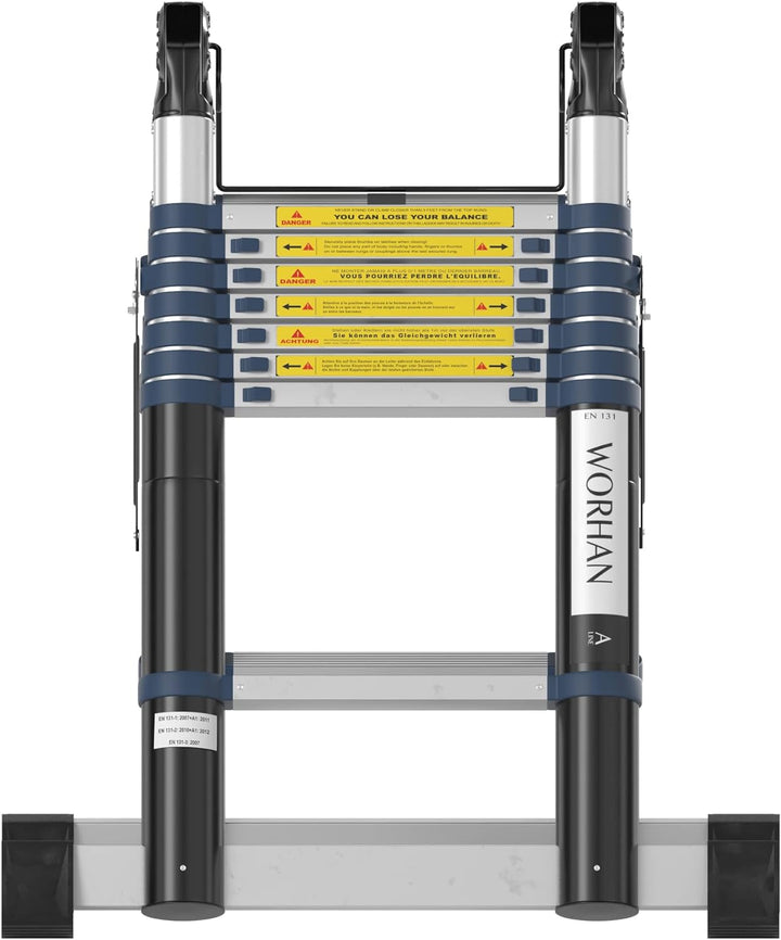WORHAN® 5m TELESKOPLEITER 2 in 1 ANLEGELEITER KLAPPLEITER ALU TELESKOP LEITER MULTIFUNKTTIONS LEITER