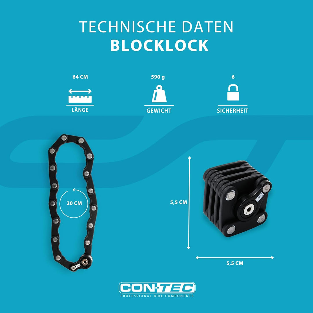 CONTEC Fahrrad-Faltschloss BlockLock, Länge 64 cm, Aus gehärtetem Stahl, Mit Halterung, Hochsicher,