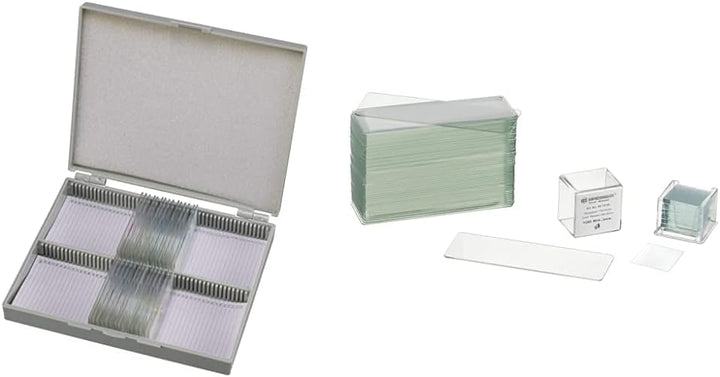 Bresser Dauerpräparate für Mikroskop (50-er Stück) & Mikroskop Objektträger/Deckgläser (50x/100x) 50