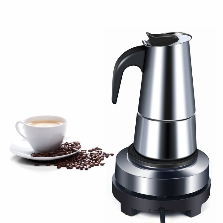Fermoirper Elektrisch Espressokocher Edelstahl 200ML,Espressokocher, 4 Tassen Mokkakanne mit Heizpla