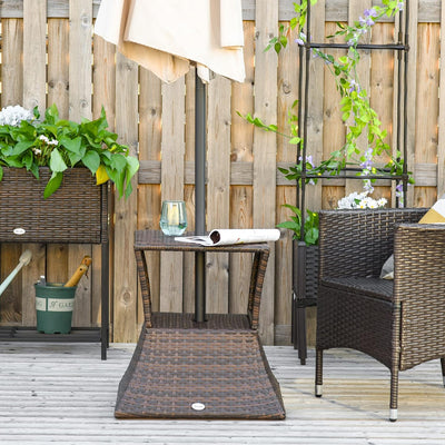 Outsunny Gartentisch Beistelltisch Sonnenschirmständer Gartenmöbel Terrasse Polyrattan Braun 54 x 54