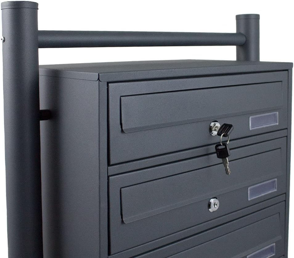 BITUXX® Stand-Briefkastenanlage Postkasten Letterbox Mailbox Doppelt u. Einzel Dunkelgrau (3 Fächer)