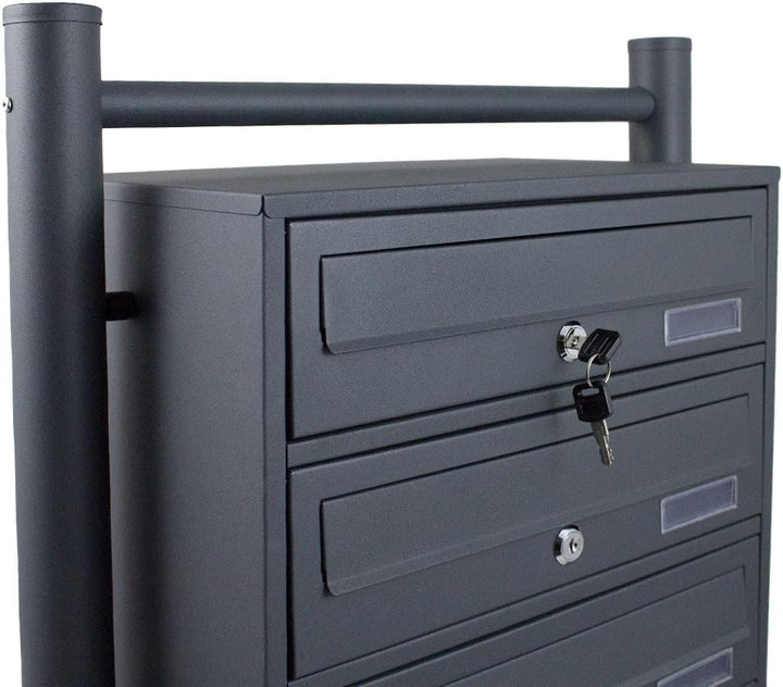 BITUXX® Stand-Briefkastenanlage Postkasten Letterbox Mailbox Doppelt u. Einzel Dunkelgrau (3 Fächer)