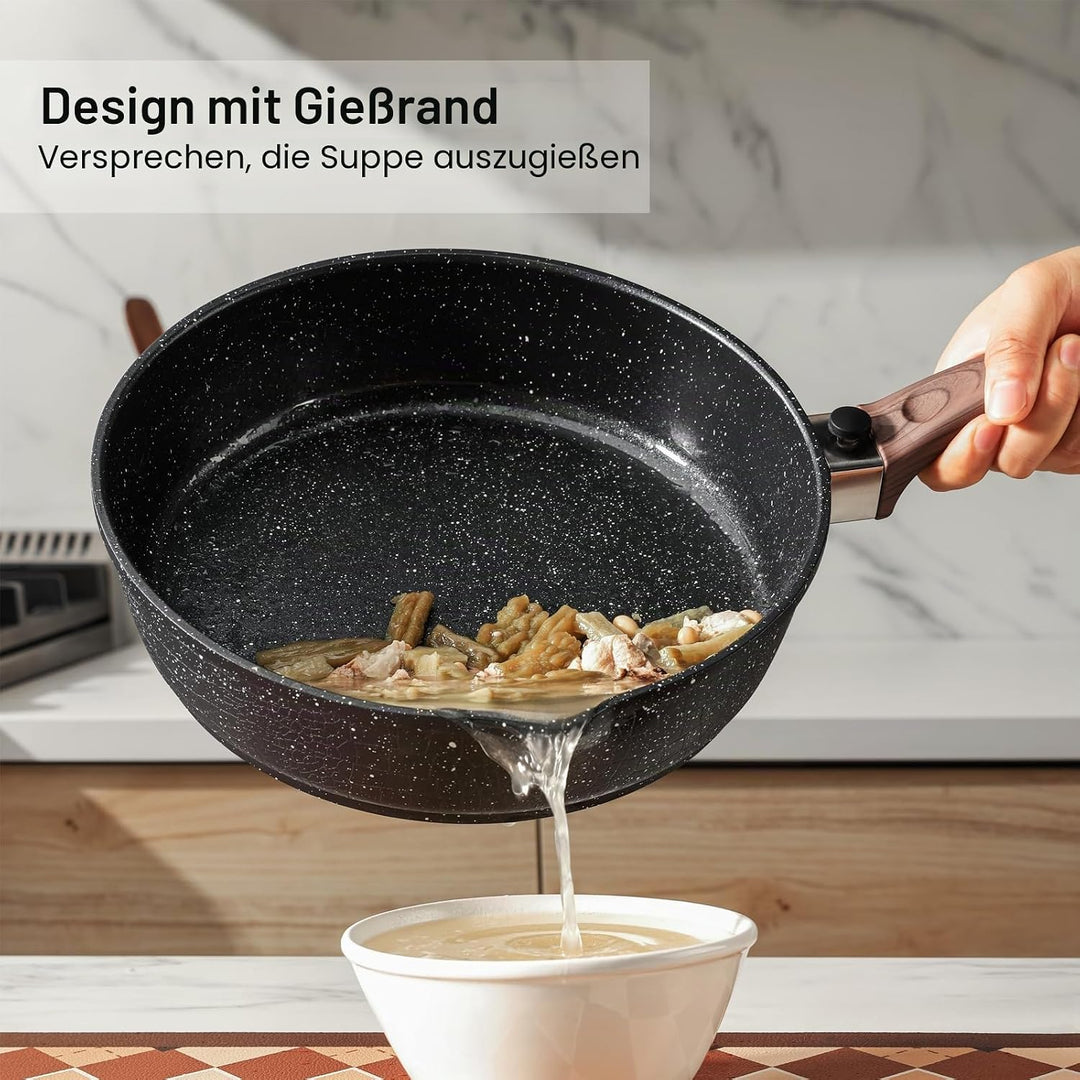 Kordisen Antihaft-Bratpfanne mit Deckel, 28 cm Induktion Sautepfanne mit Abnehmbarem Holzgriff, Gran