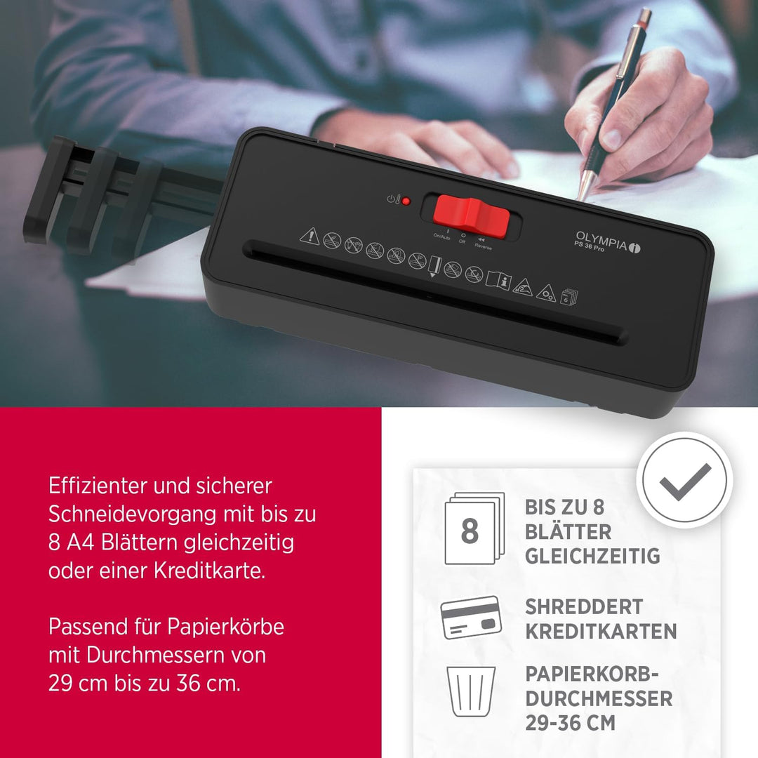 OLYMPIA PS 36 Pro Aktenvernichter | Papierschredder mit Streifenschnitt 6 mm | Schredder Aktenvernic