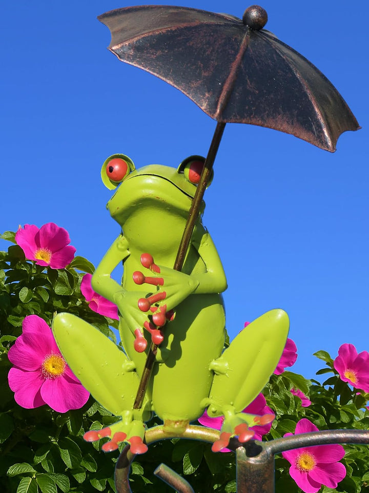 Pommerntraum ® | Regenmesser Niederschlagsmesser Pluviometer Wetterfrosch Frosch mit Regenschirm + M