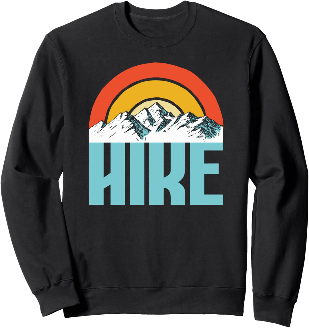 Hike! Minimalist Sunset & Mountains Hiking Graphic Sweatshirt
