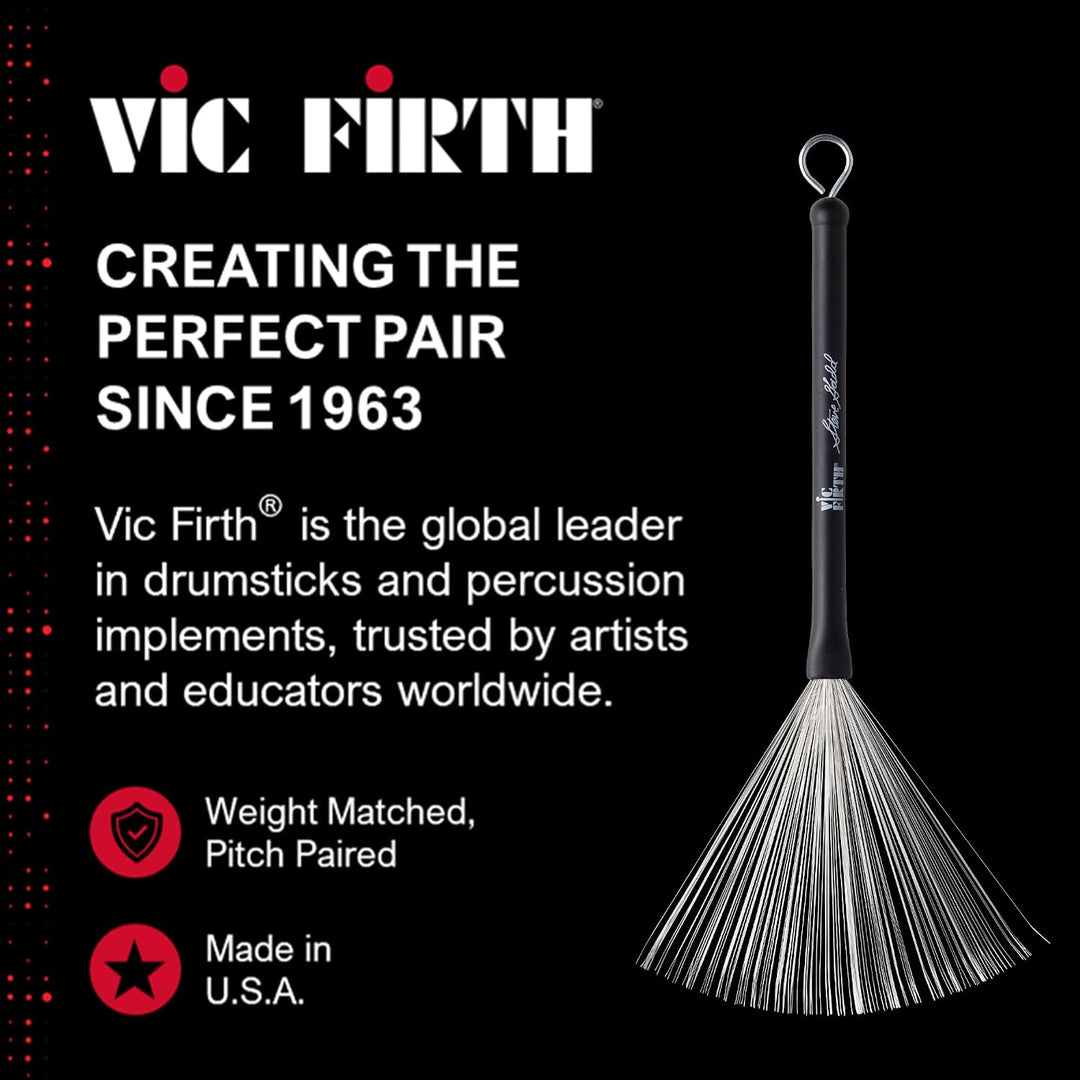 Vic Firth Signature Series Wire Brush - Steve Gadd - Retractable - Black Handle Wire Brush Single, W