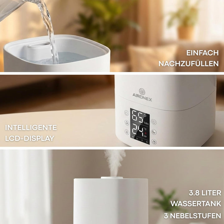 Luftbefeuchter 3.8 Liter – Top-Fill – Aroma – Luftbefeuchter – Humidifier – Geeignet für Wohnzimmer,